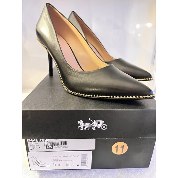 NEW IN BOX Coach Waverly Leather Pump size 11B Womens Shoes Black Bead Chain NIB - Picture 5 of 11